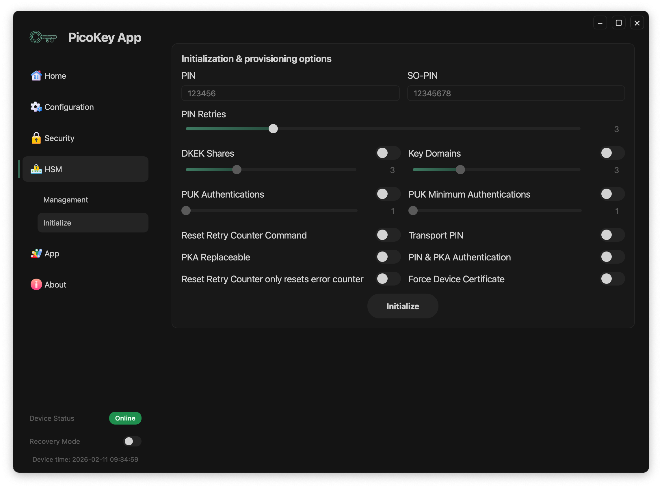 Pico HSM initialization