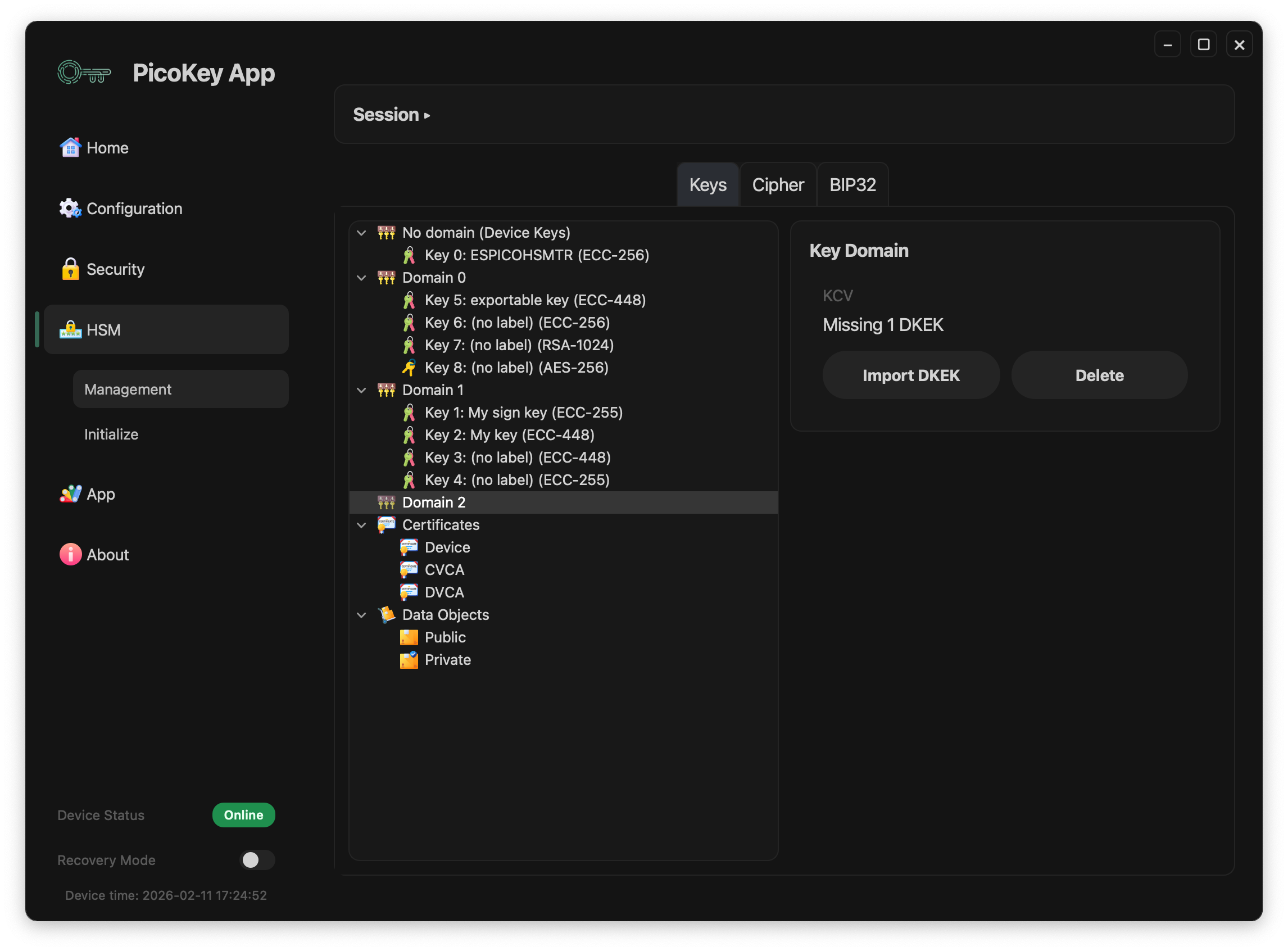 Key domain missing DKEK