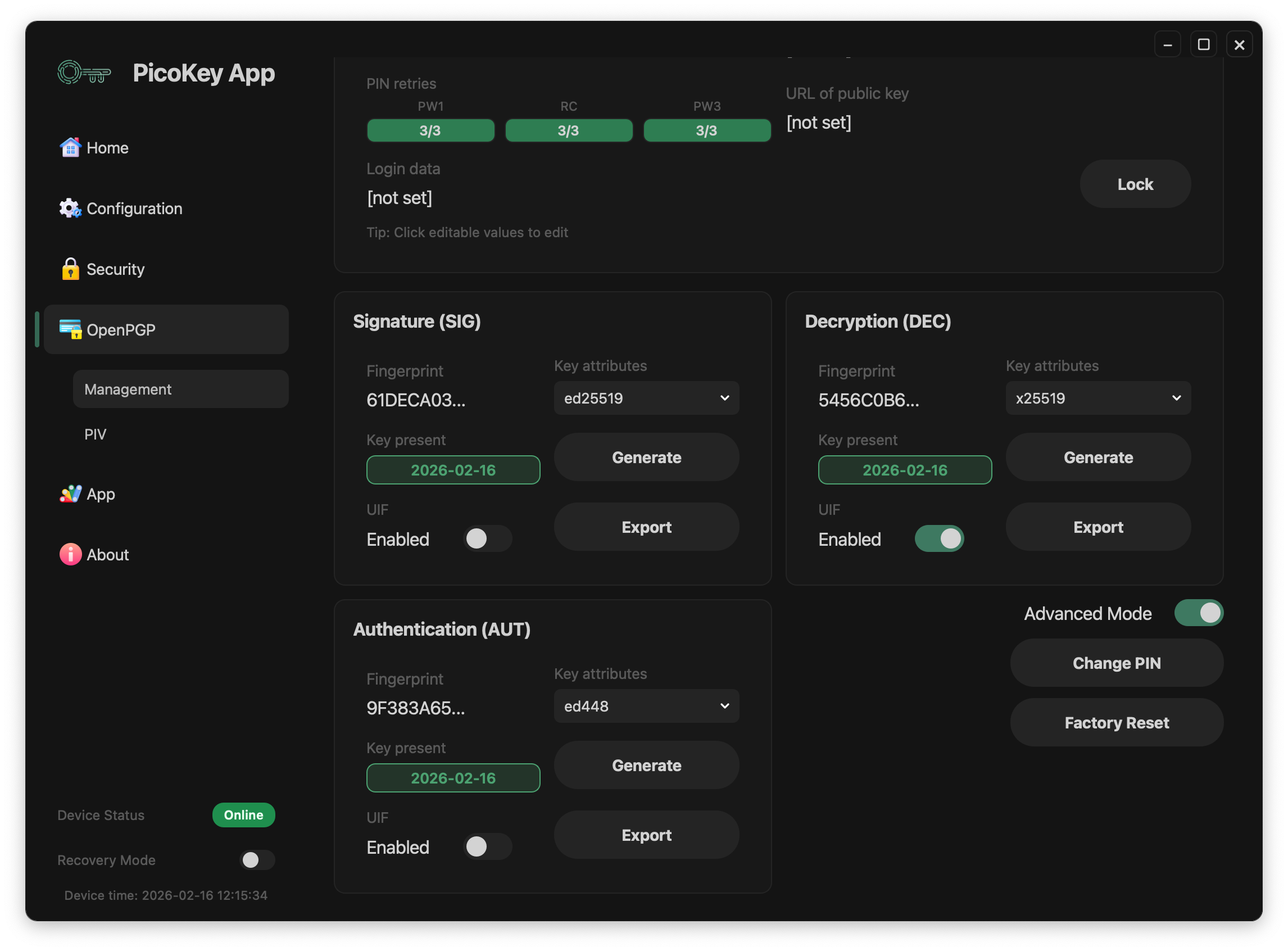 OpenPGP advanced mode